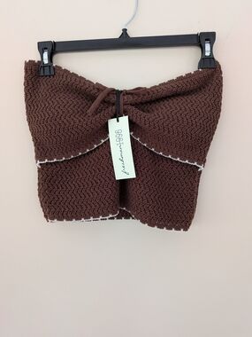 Freshman 1996 Brown Crochet Knit Push Up Bustier Top Size M Y2K NWT